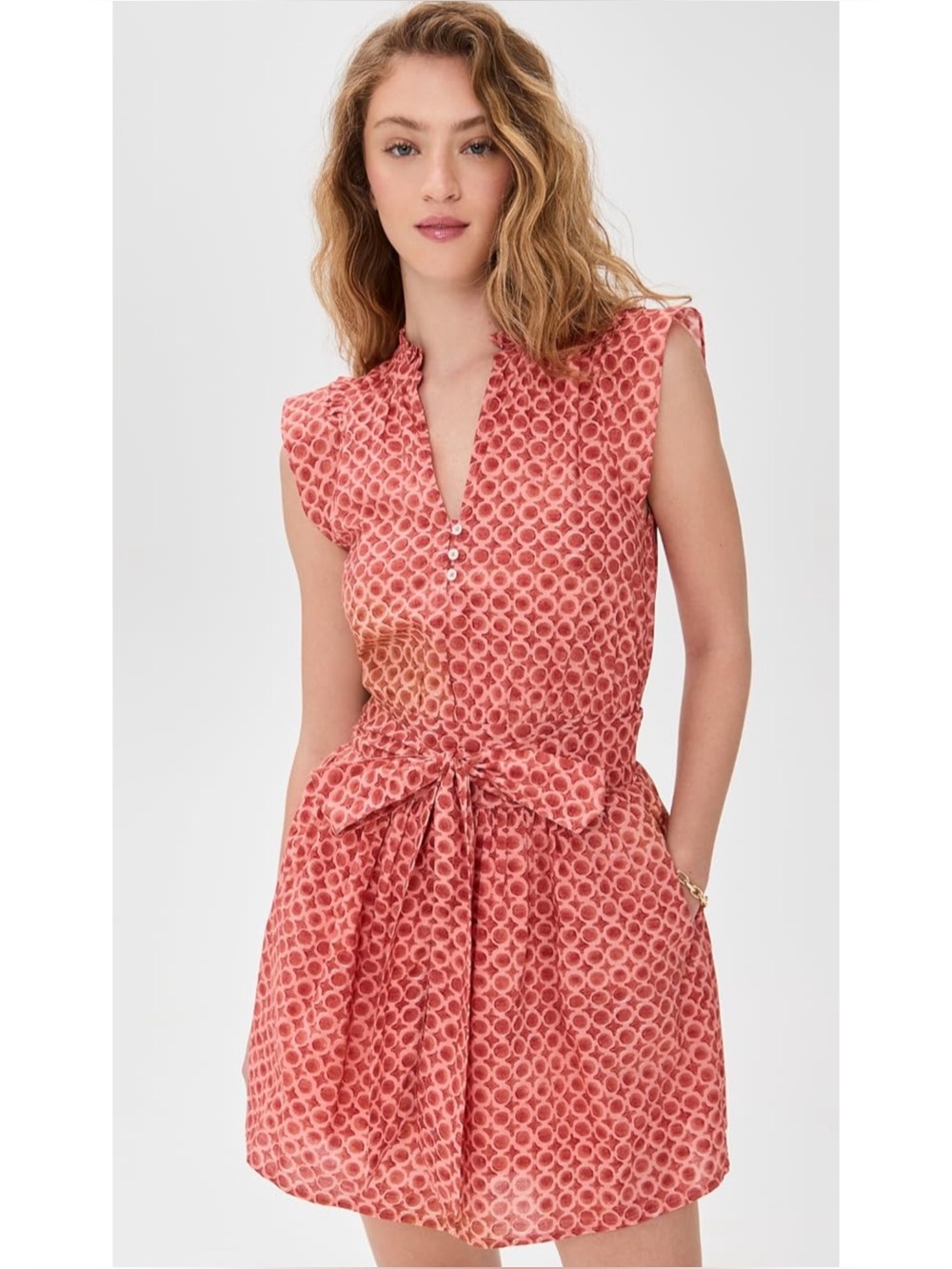 MAREA | Liz Belted Cotton Mini Dress in Pink Porto Print, Size Large